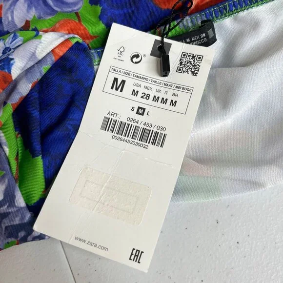 Zara Floral One Shoulder Bodysuit Multicolor Medium Blue New - Picture 7 of 8